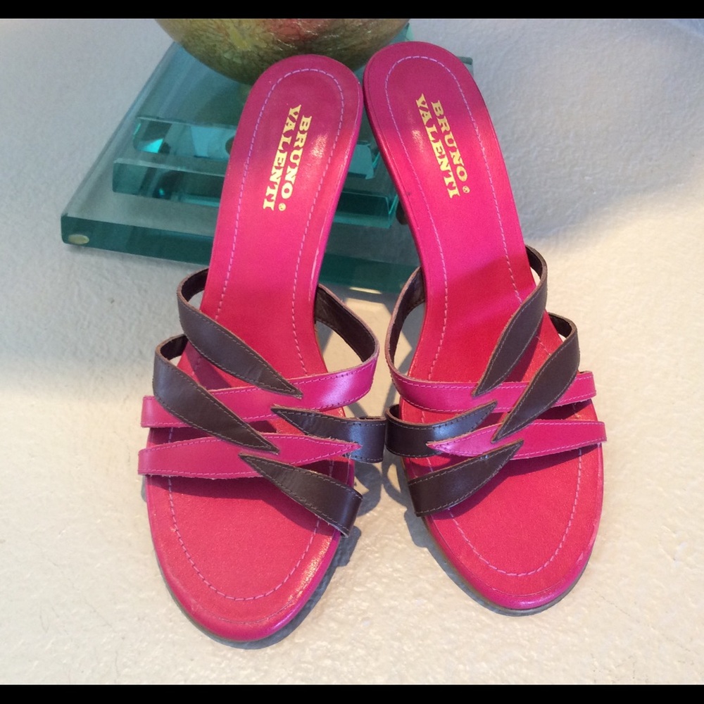 Bruno Valenti Leather Heeled Slide Sandals New